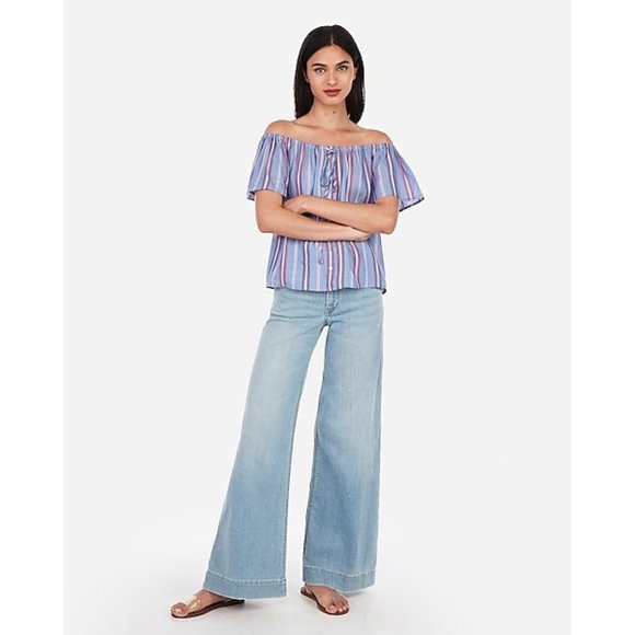 NWT Express Off The Shoulder Button Front Tie Top - Picture 3 of 3